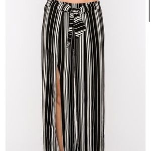 Striped Split Front Wide Leg Pants